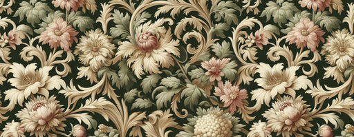 Vintage Floral Mural Wallpaper | Lily Flower Design on Black Background