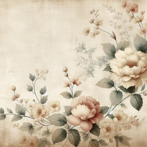 Vintage Floral Mural Wallpaper | Vintage Background Aged with White and Pink Flowers