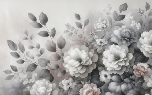Vintage Floral Mural Wallpaper | Black and White with Pink Tones