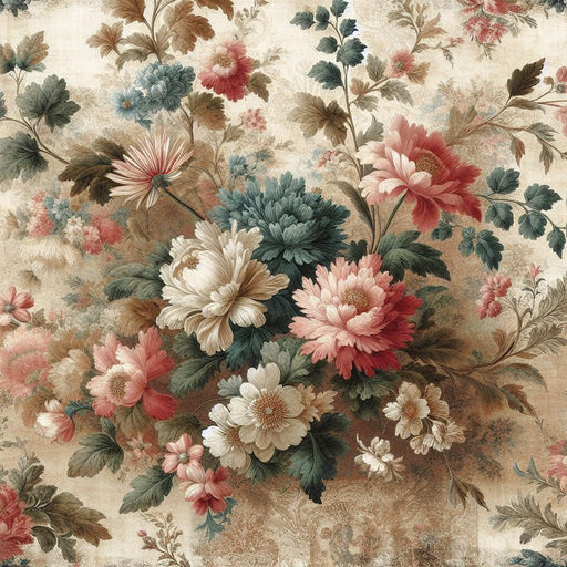 Vintage floral Mural Wallpaper | Multicolored petals with vintage aged background