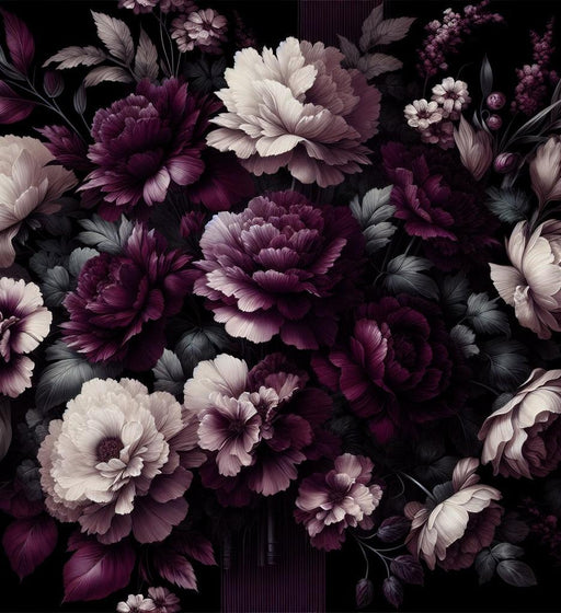 Vintage Floral Mural Wallpaper | Purple and White Petals