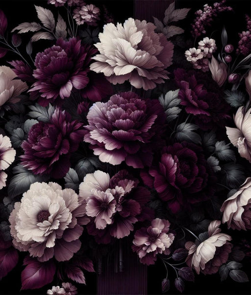 Vintage Floral Mural Wallpaper | Purple and White Petals
