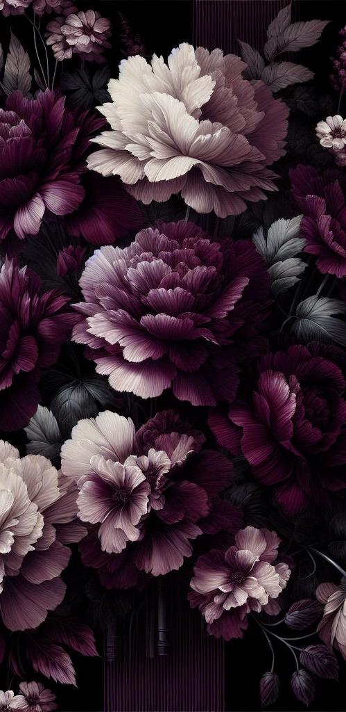 Vintage Floral Mural Wallpaper | Purple and White Petals