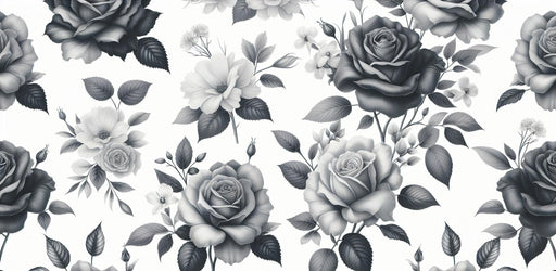 Vintage Floral Mural Wallpaper | Black and White Roses and Leaves