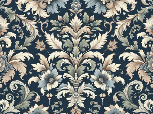 Vintage Floral Mural Wallpaper | Lily Flower Style on Midnight Blue Background