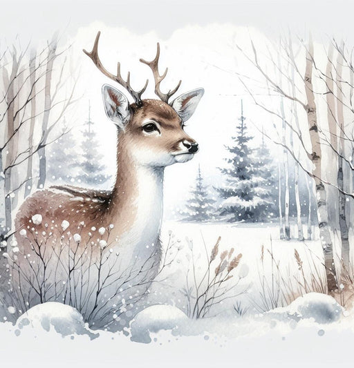Deer Mural Wallpaper | Watercolor Snowy Forest