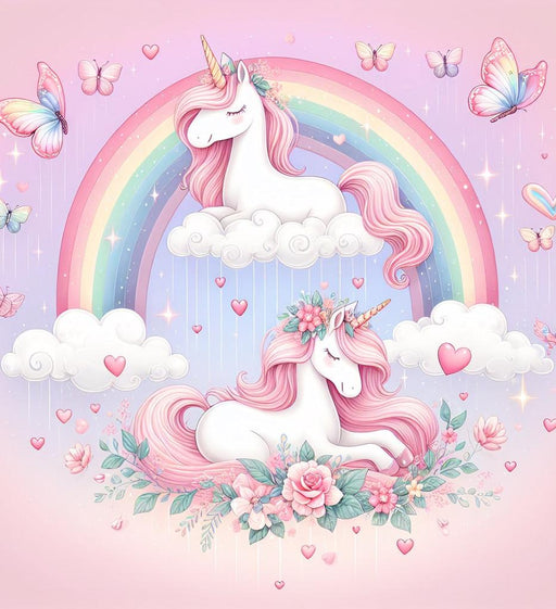 Unicorn Mural Wallpaper | Rainbow and Unicorn Duo on Their Cloud