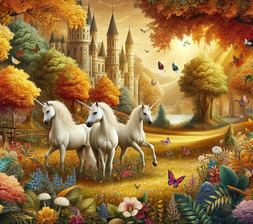 Unicorn Mural Wallpaper | Castle in an Enchanted and Magical Forest