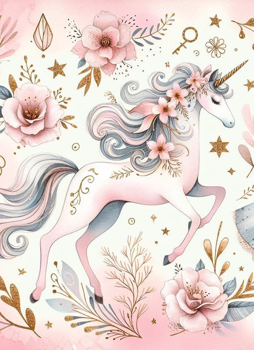 Unicorn Mural Wallpaper | Dancer and Unicorn in a Pink and Gold Setting