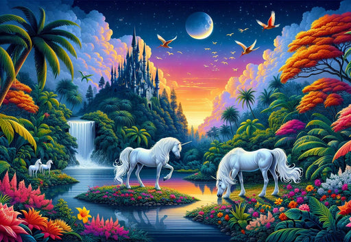 Unicorn Mural Wallpaper | Tropical Decor with Unicorn and Waterfall