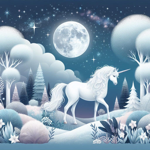 Unicorn Mural Wallpaper | Full Moon and Magical Unicorn in an Enchanted Forest