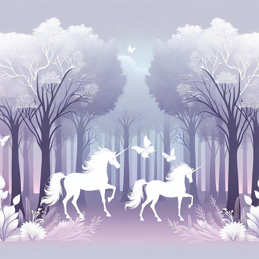 Unicorn Mural Wallpaper | Unicorn Silhouettes in a Purple Forest