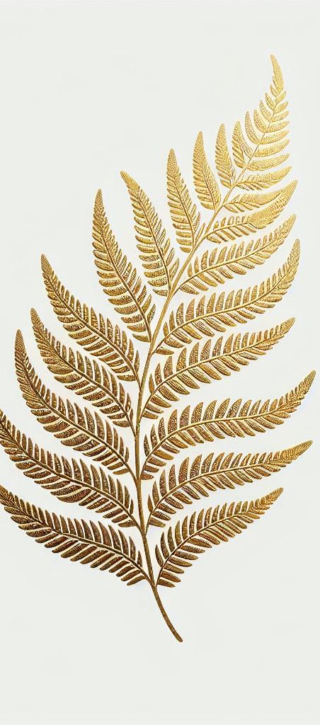 White and Gold Mural Wallpaper | Golden Fern Leaf