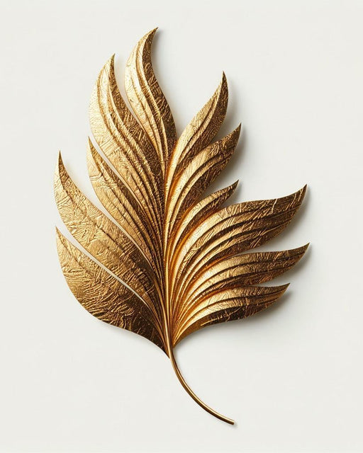 White and Gold Mural Wallpaper | Golden Leaves with Shading