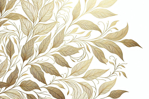 White and Gold Mural Wallpaper | Golden Leaves on a White Background