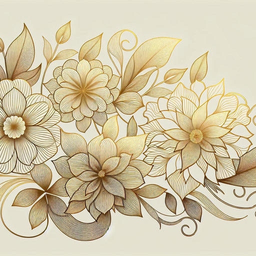 White and Gold Mural Wallpaper | Golden Flowers on Light Background
