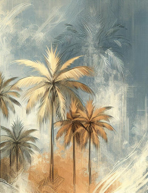 White and Gold Mural Wallpaper | Golden Palms on Vintage Aged Background