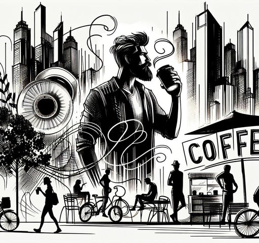 Comic Mural Wallpaper | Building, Coffee, and Black and White Silhouette