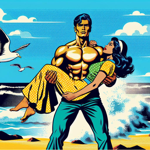 Comic Mural Wallpaper | Pop Art Seaside with Muscular Man
