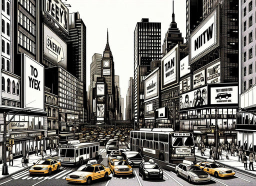 Comic Mural Wallpaper | Depiction of Manhattan with Yellow Taxis