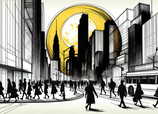 Comic Mural Wallpaper | Busy City with Big Yellow Sun in the Background