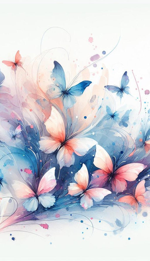 Butterfly Mural Wallpaper | Flight of Pink and Blue Watercolor Butterflies