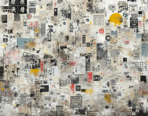 Street art Mural Wallpaper | Japanese posters on brick wall