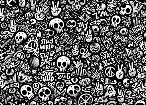 Street art Mural Wallpaper | Black and white skull decor