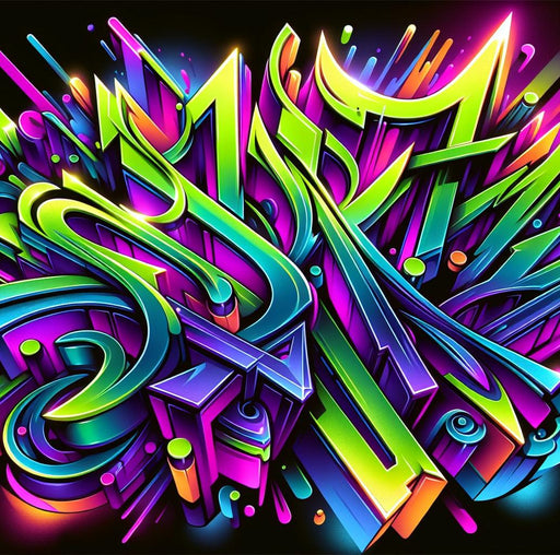Street art Mural Wallpaper | Abstract green, purple, and blue graffiti