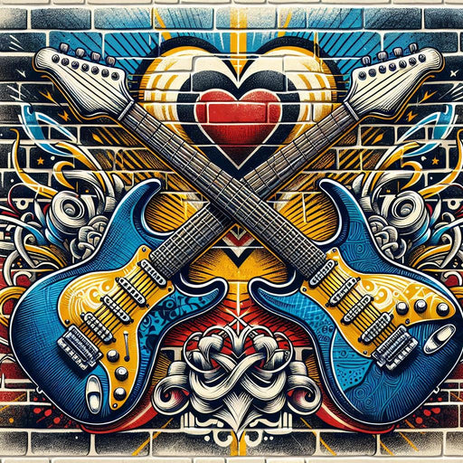 Street Art Mural Wallpaper | Beige Brick Wall with Rock and Roll Illustration