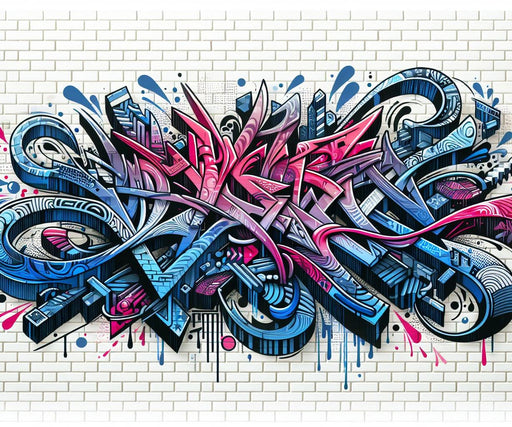 Street art Mural Wallpaper | White brick wall with blue and red graffiti