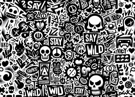 Street art Mural Wallpaper | Black and white skull