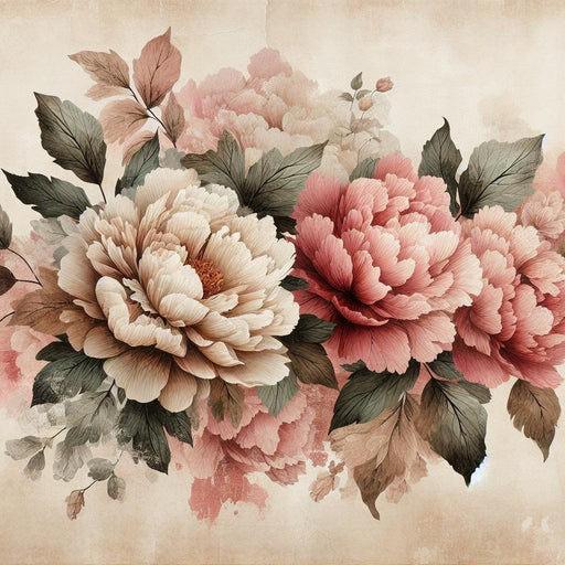 Peony Mural Wallpaper | Roses and White Floral Composition on Aged Background