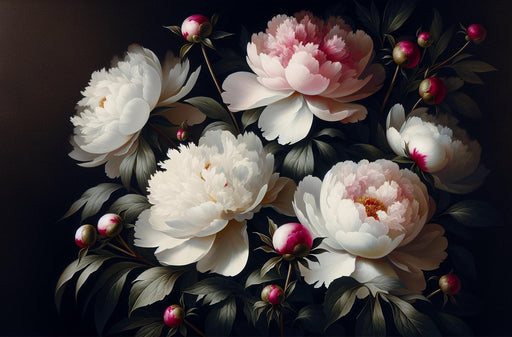 Peony Mural Wallpaper | White and Pink Open and Closed Flowers