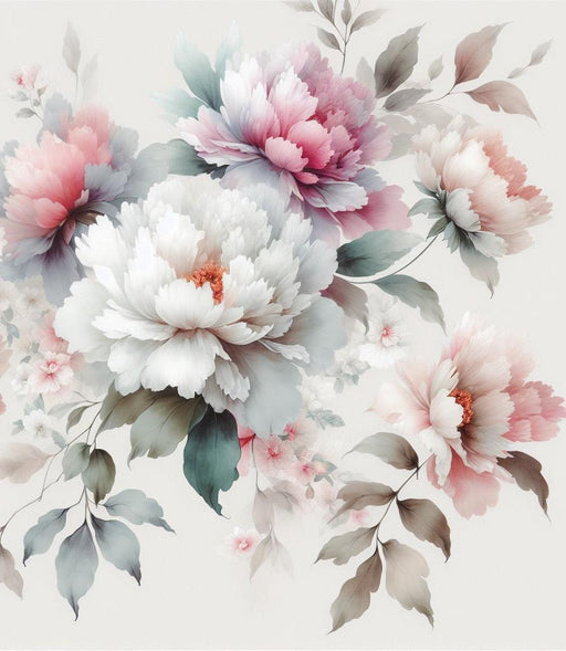 Peony Mural Wallpaper | Open and Closed Flowers on Cream Background