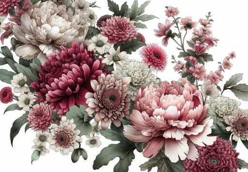 Peony Mural Wallpaper | Line of Pink, White, and Red Flowers