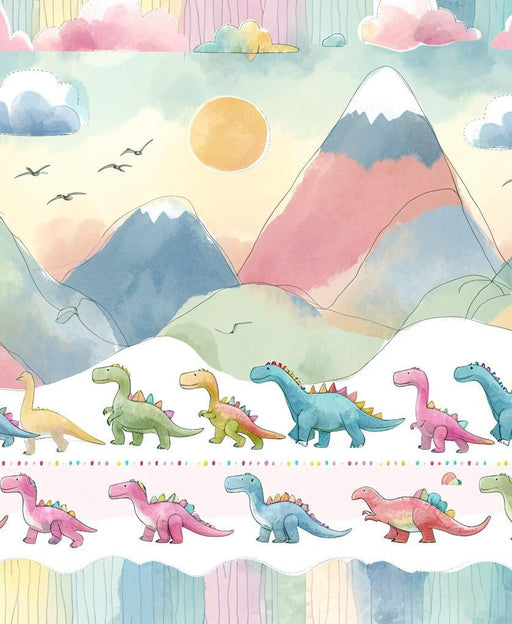 Dinosaur Mural Wallpaper | Vivid Watercolor with Mountains