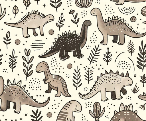 Dinosaur Mural Wallpaper | Beige and Cream with Foliage