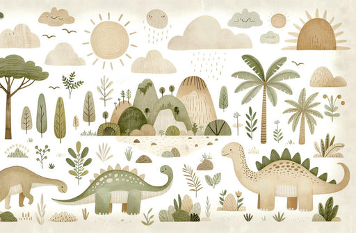 Dinosaur Children's Mural Wallpaper | Tropics, Mountains, and Clouds