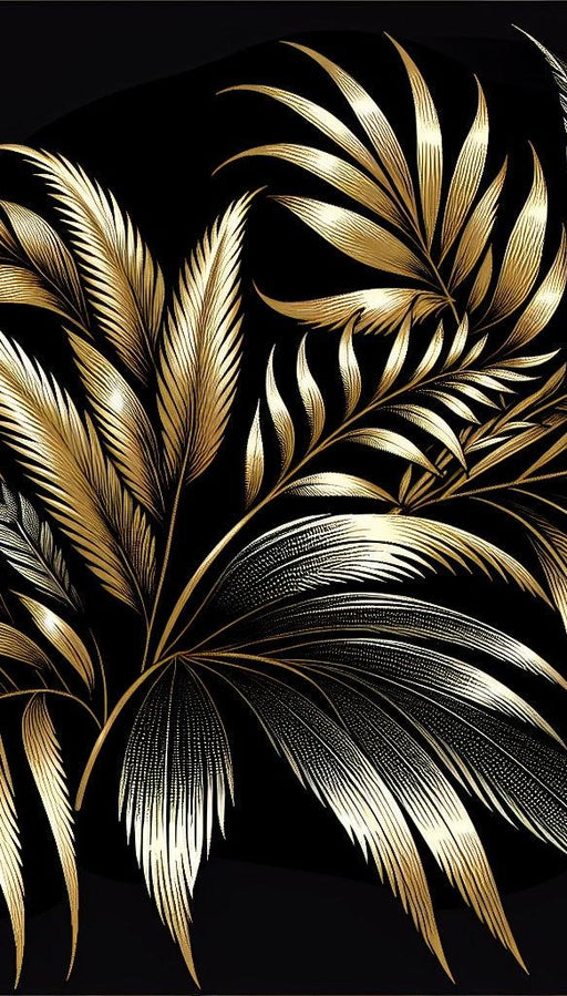 Black and Gold Mural Wallpaper | Composition of Golden and Black Foliage