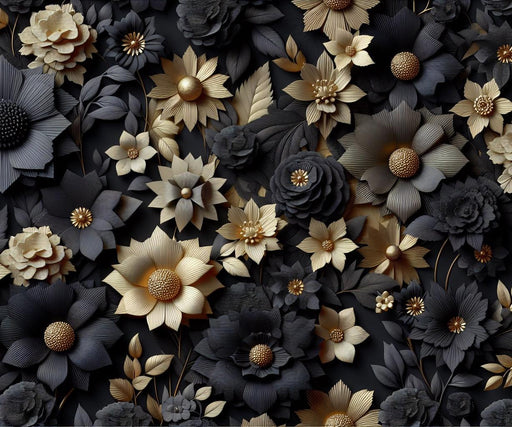 Black and Gold Mural Wallpaper | Golden and Black Flower Decor