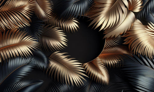 Black and Gold Mural Wallpaper | Golden and Black Palm Leaves