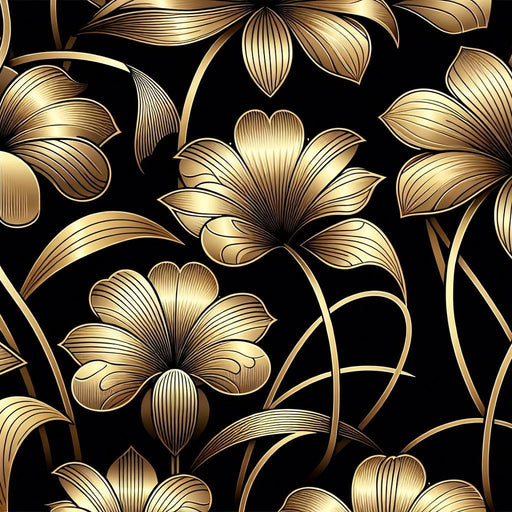 Black and Gold Mural Wallpaper | Golden Flowers and Stems