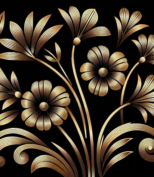 Black and Gold Mural Wallpaper | Vintage Golden Flowers