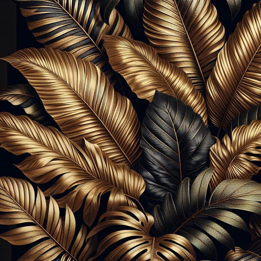 Black and Gold Mural Wallpaper | Large Black and Gold Leaf Patterns
