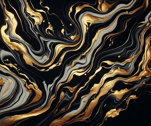 Black and Gold Mural Wallpaper | Marble with Golden and Gray Veins