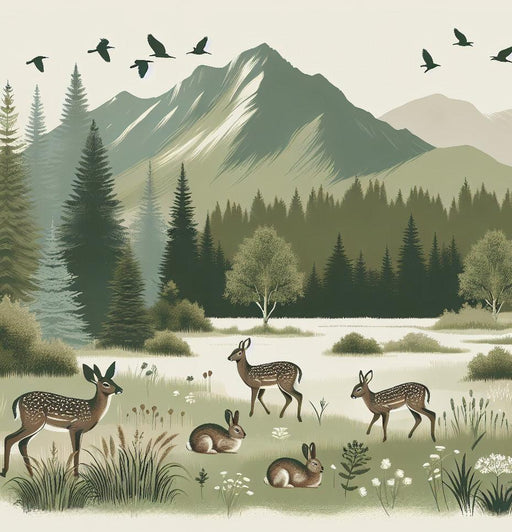 Forest Mural Wallpaper | Mountain and Forest Animals Coexisting