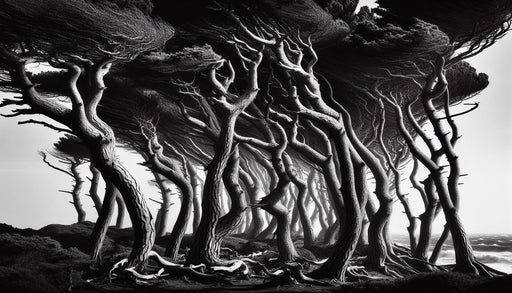 Black and White Forest Mural Wallpaper | Storm at the Seashore