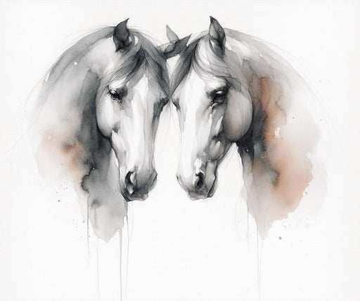 Horse Mural Wallpaper | Watercolor of a Couple of Horses Face to Face