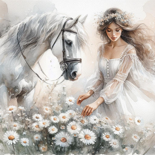 Horse Mural Wallpaper | Watercolor of a Woman and a Horse in Nature